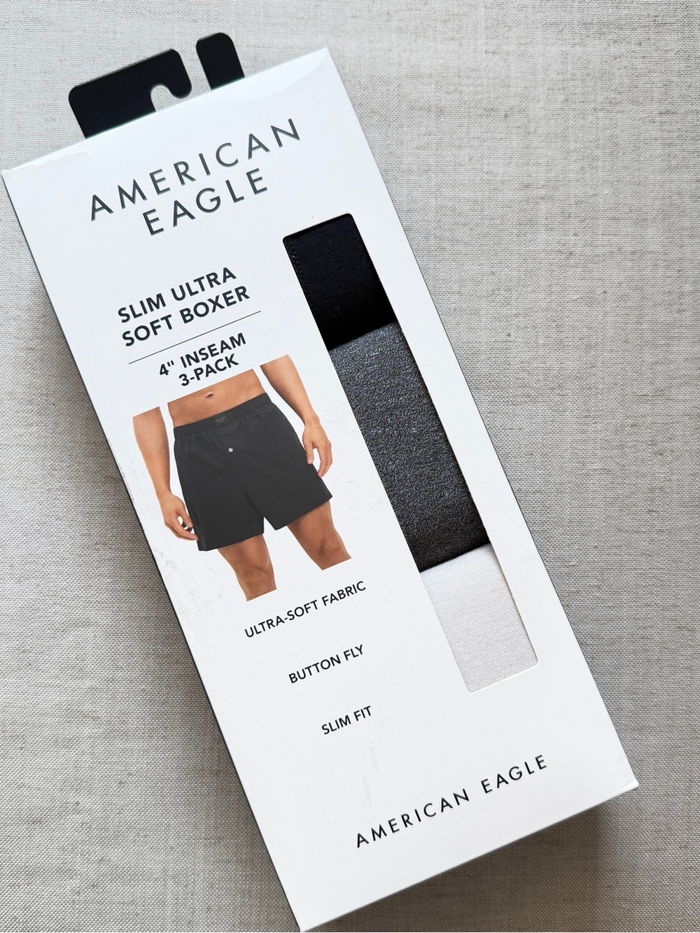 American Eagle Outfitters Slim Ultra Soft Boxer 3-Pack - Black & White & Gray